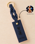 Custom Engraved Leather Keychain - Navy