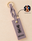 Custom Engraved Leather Keychain - Taupe