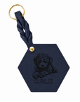 Custom Engraved Leather Keychain - Navy