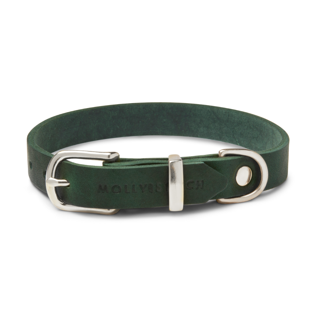 "Butter" Leder Hundehalsband - Waldgrün