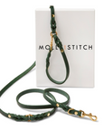 Butter Leather 3x Adjustable Dog Leash - Forest Green