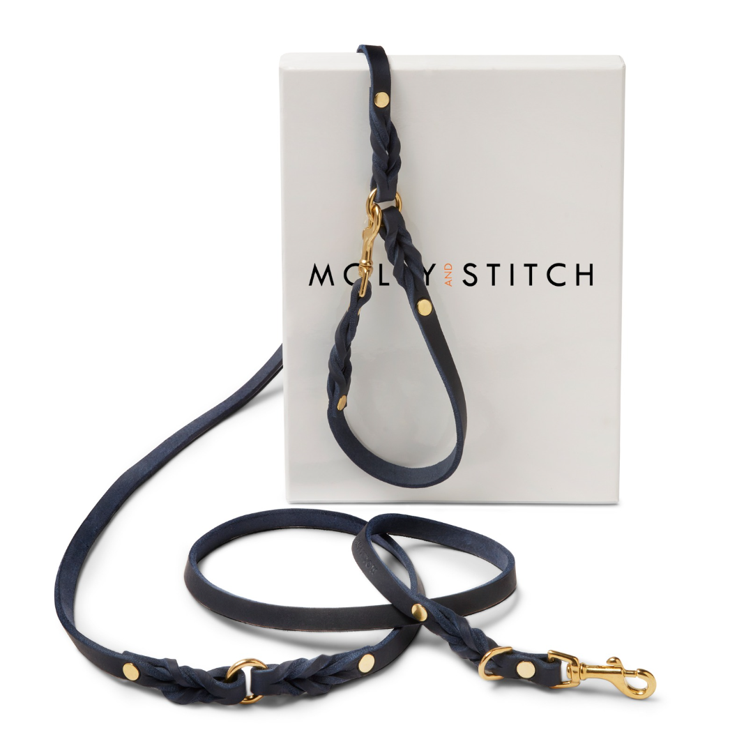 Butter 3x verstellbare Leder Hundeleine - Navy Blau