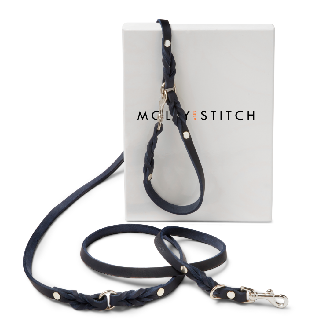 Butter 3x verstellbare Leder Hundeleine - Navy Blau
