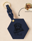 Custom Engraved Leather Keychain - Navy