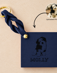 Custom Engraved Leather Keychain - Navy