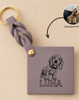 Custom Engraved Leather Keychain - Taupe