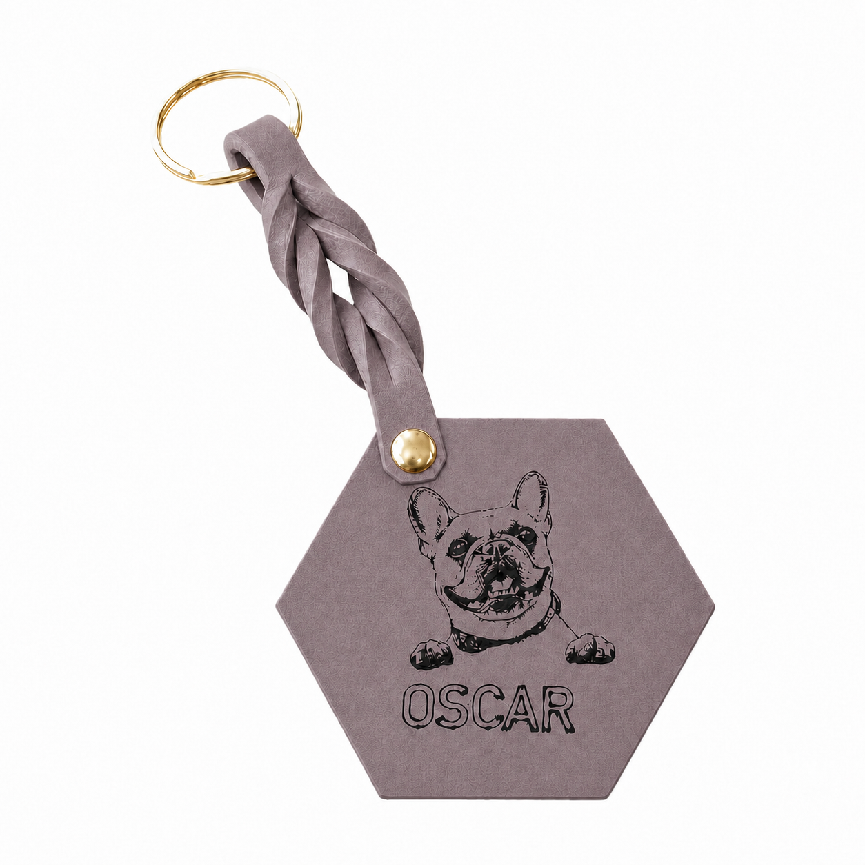 Custom Engraved Leather Keychain - Taupe