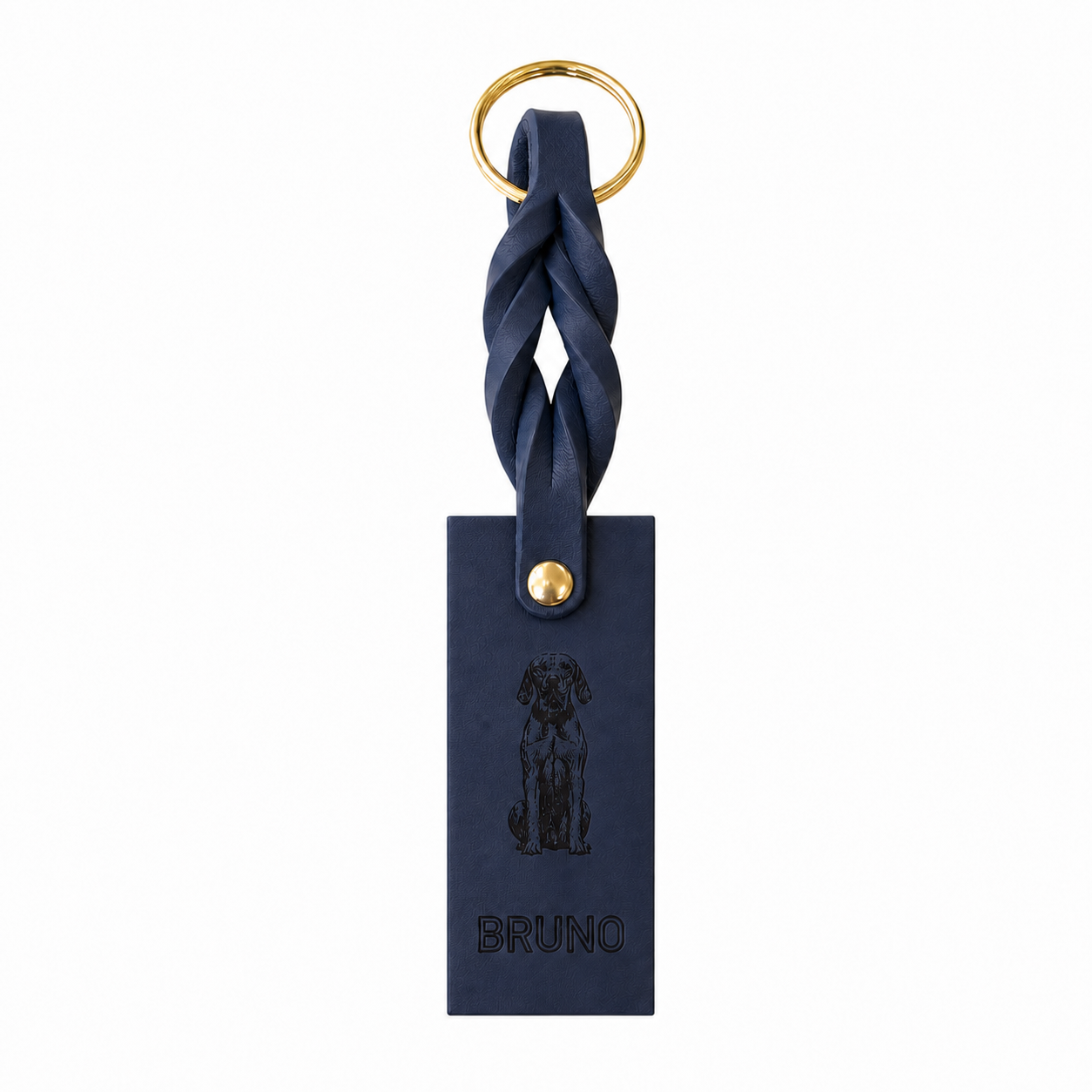 Custom Engraved Leather Keychain - Navy