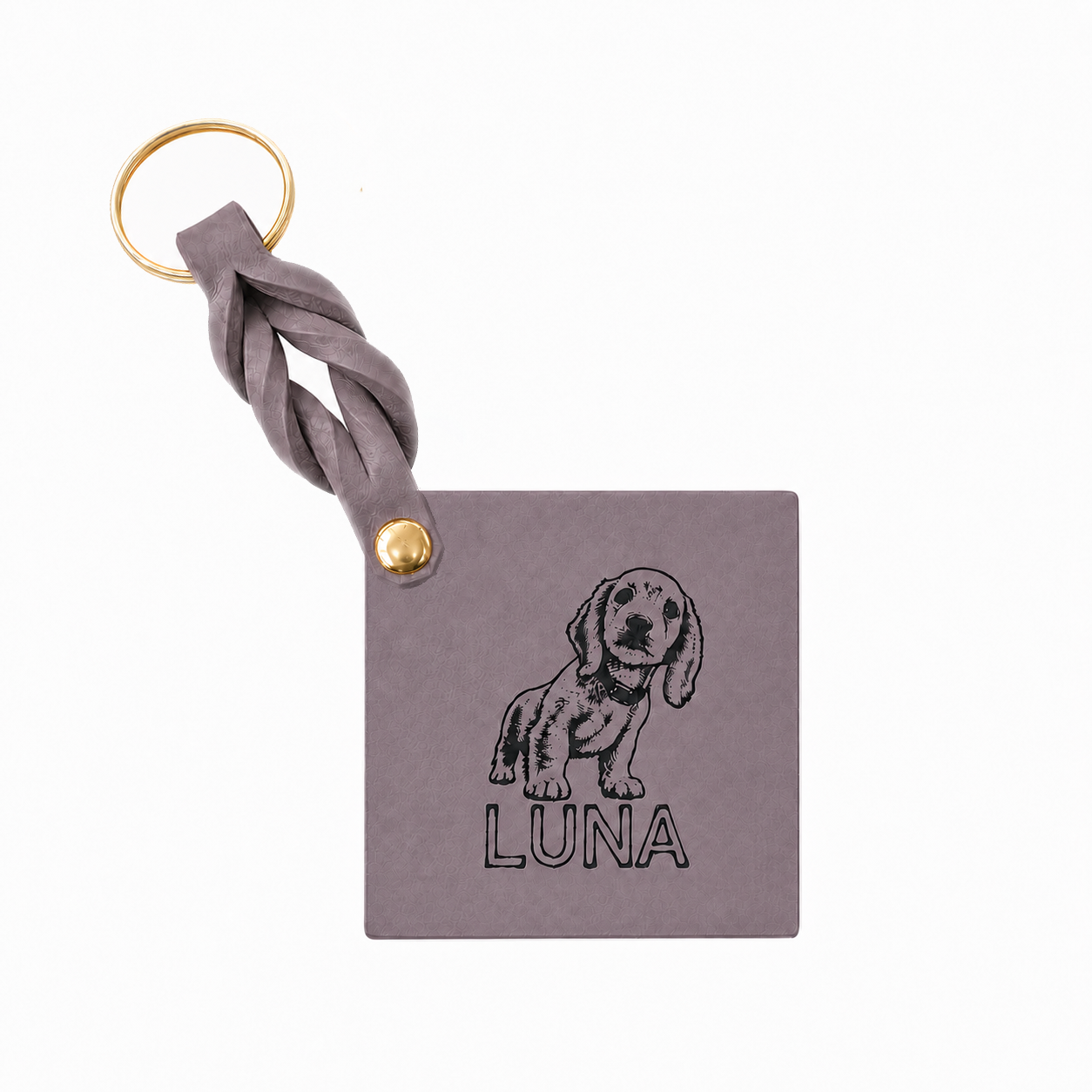 Custom Engraved Leather Keychain - Taupe