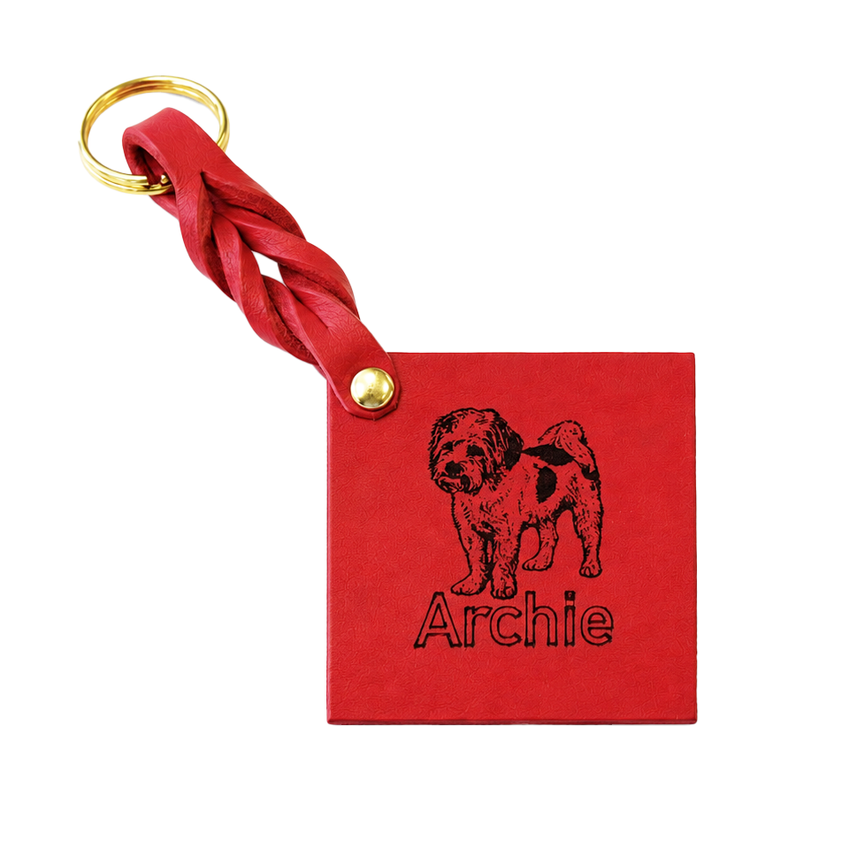 Custom Engraved Leather Keychain - Chilli Red