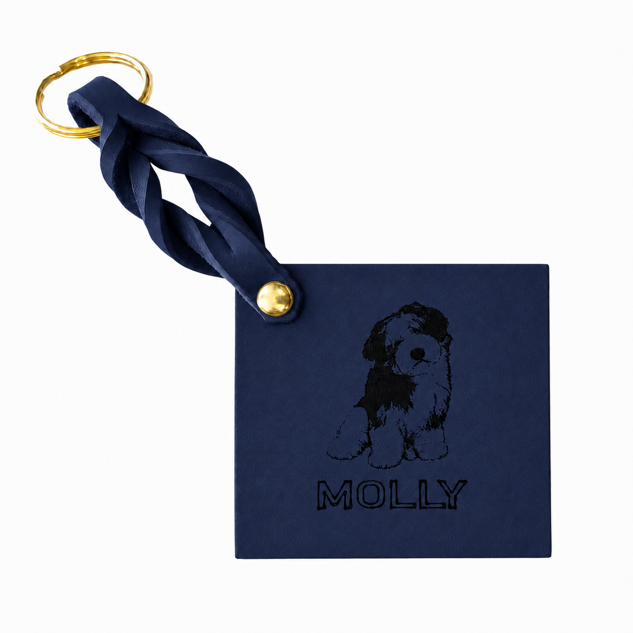 Custom Engraved Leather Keychain - Navy