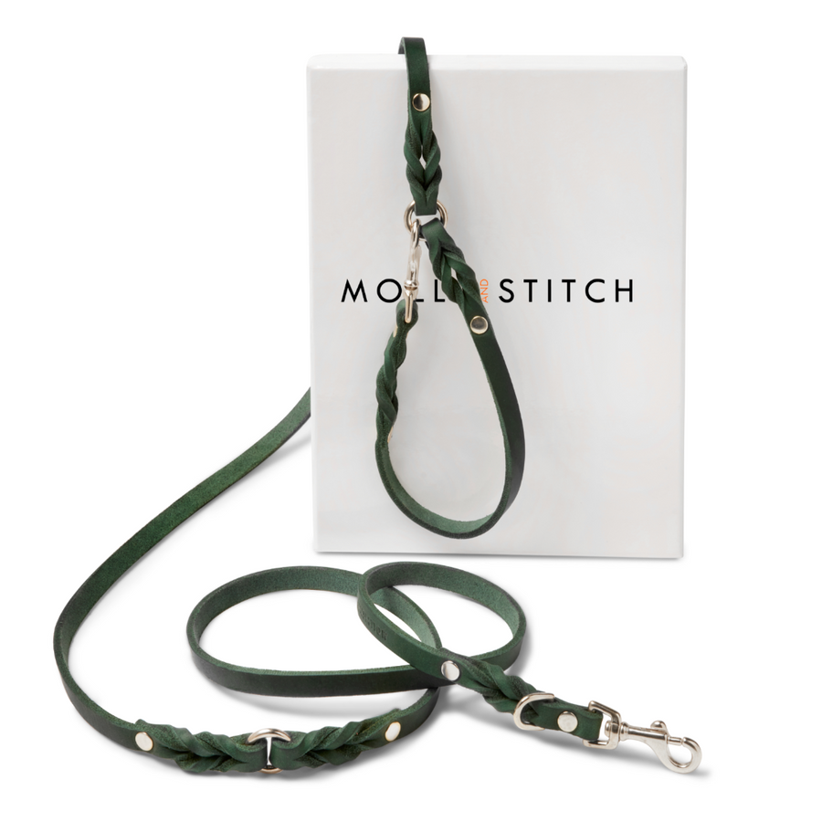 Butter Leather 3x Adjustable Dog Leash - Forest Green